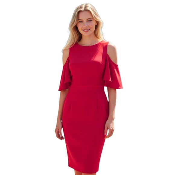 NWT Long Tall Sally Red Cold Shoulder Shift Dress Women’s Size 10 US - Picture 1 of 7